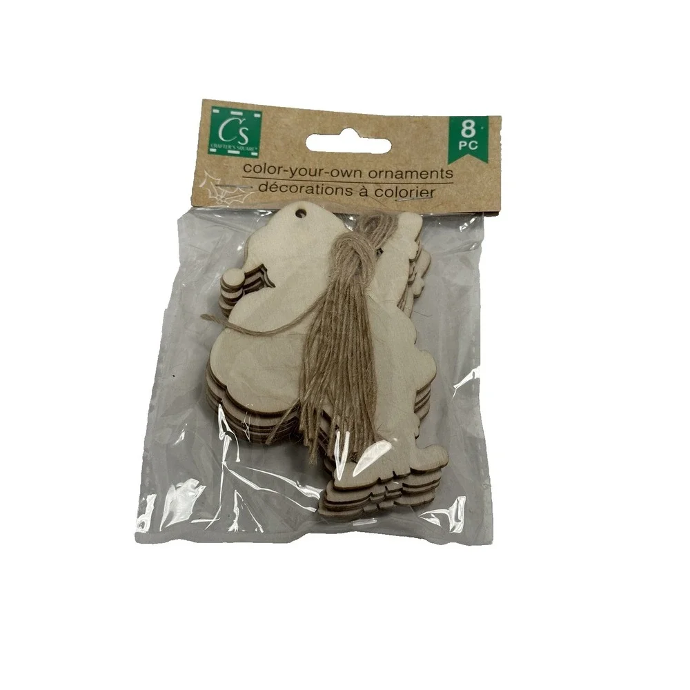 crafters square 8 piece wood santa‎ ornaments paint color kids adults